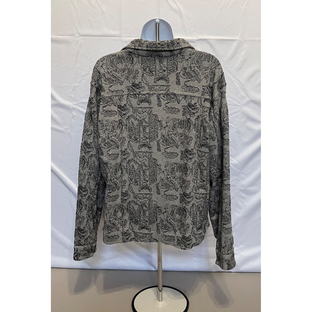 Chico's Jacquard Knit Shirt Jacket Gray & Black Leaf Pattern Button Font Size 3 - Picture 2 of 14